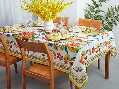 שולחן בד פרחוני בוהמי מודרני - בד שולחן חינם קמטים לקישוטים לקיץ האביב, פיקניקים וארוחת ערב - חיצוני מקורה,