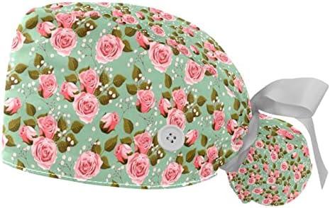 עלים ורדים מגרדים כובעים לנשים שיער ארוך, כובע עובד עם כפתור ורצועת זיעה, כובעי יוניסקס לאחור