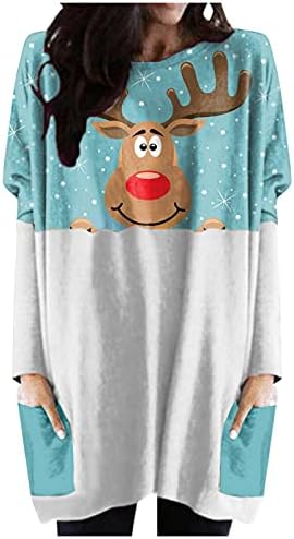 Beuu חג המולד שרוול ארוך חולצות טורטות נשים איילים מזדמנים והדפסת פתית שלג סווטשירטים צוות גרפי סוודר צוואר