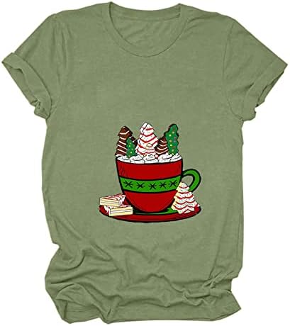 Xipcokm עוגת חג מולד עץ עץ טשירטים לנשים נערות נערות שרוול קצר חולצות צוואר עגול חולצה רכה חגורת חג המולד