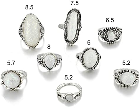 קסרלינג 8 יחידות נשים טרנדיות טבעת אבן חן אבן חן אבן סגלגל אצבעות אצבעות אצבעות לבנות טבעות קריסטל מידי