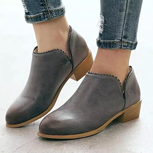 מגפיים לנשים מגפי קרסול רגילים מגפי קאובוי בסיסיים צד רוכסן נעליים שטוחות נעליים נעליים חיצוניות