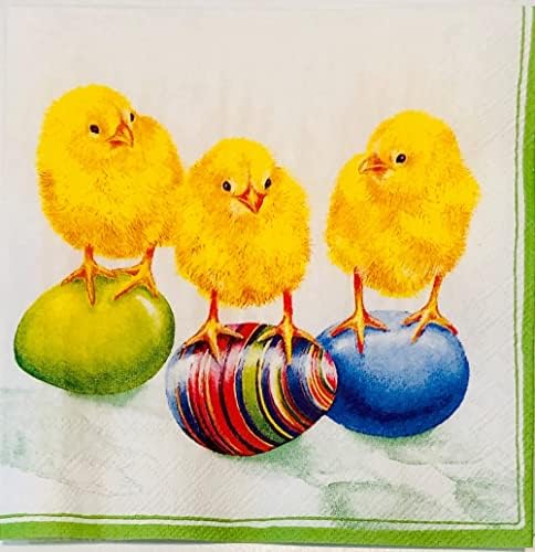 אפרוחי אביב הפסחא עומדים על ביצי פסחא מעוצבות בצבע צבעוניות מפיות נייר חד פעמיות חד-פעמיות, סט של 40
