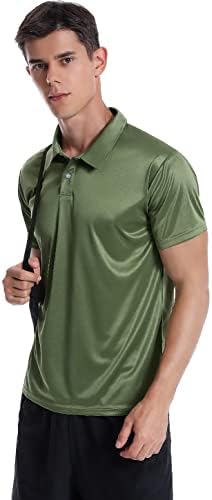 חולצות פולו בכושר יבש לגברים גולף שרוול קצר מנדף לחות חולצה עליונה עם צווארון מזדמן אתלטי עם כפתורים