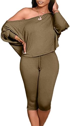 שני תלבושות של שתי חתיכות של FyearFox מכתף אחת מהכתף סוודר שרוול ארוך סוודר מגרש מכנסי קפרי מכנסיים