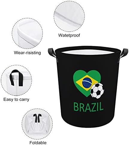 אהבת ברזיל כדורגל מתקפל סל כביסה סל כביסה עם ידיות כביסה סל בגדים מלוכלכים תיק עבור מכללת במעונות, משפחה
