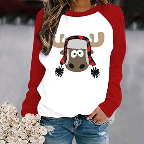 גרפי חולצות חמוד חולצות ארוך שרוול סוודר טרנדי רופף נשים סווטשירט צווארון עגול חג המולד חולצות