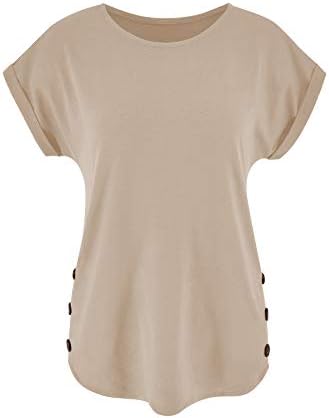 לימרוז נשים של קצר שרוול חולצות צוות צוואר צד כפתור חולצות מקרית רופף בכושר חולצה