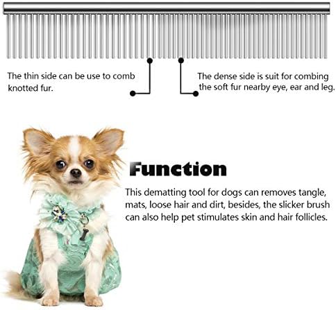 מסרק טיפוח כלבים פטקו, 2 חבילות מסרק כלבים ממתכת עם קצוות מעוגלים שיניים להסרת סבכים, מחצלות, שיער
