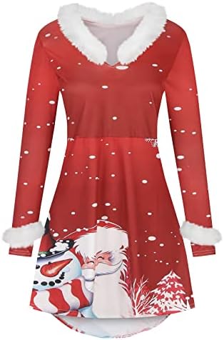חם חג המולד שמלה לנשים פאזי ארוך שרוול צווארון שמלה גבוהה נמוך ערב המפלגה שמלת חג המולד עץ הדפסת שמלות