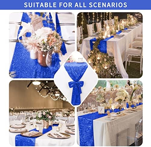 12 חבילה רץ שולחן נצנצים כחול רויאל 12 x 72 בד שולחן נצנצים לשולחנות מלבן לחתונה כיסויים לשולחן