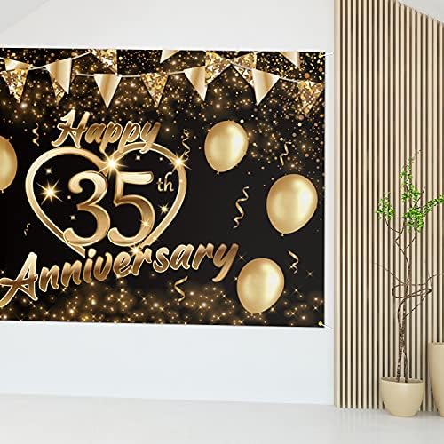 שמח 35 שנה רקע באנר דקור שחור זהב-גליטר אהבת לב שמח 35 שנים חתונה מסיבת יום נישואים נושא קישוטי עבור נשים