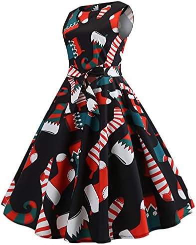 שמלות רוקבילי וינטגיליות של שנות החמישים של המאה הקודמת שמלת הדפס חג המולד רטרו אודרי הפבורן בסגנון קוקטייל שמלת