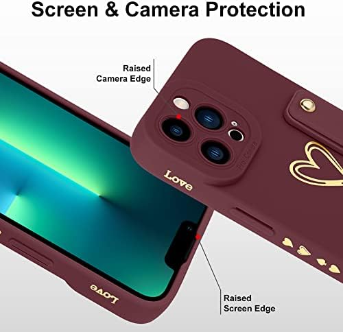 FIYART מיועד לאייפון 13 Pro Max Case עם מחזיק מעמד טלפון חמוד לבבות לבבות מגן על מצלמות הגנה על מצלמה