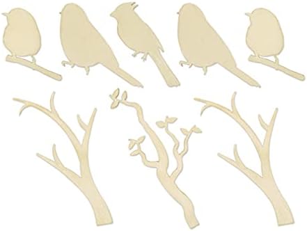 קרפט מחרוזת מיניאטורי לייזר לחתוך עץ צורות-ציפורים וענפים-8 חתיכות