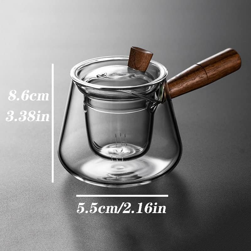 Saturey Teapot 420 מל זכוכית עמידה בחום, קומקום שקוף עם ידית מעץ מסנן סט תה פשוט פולח
