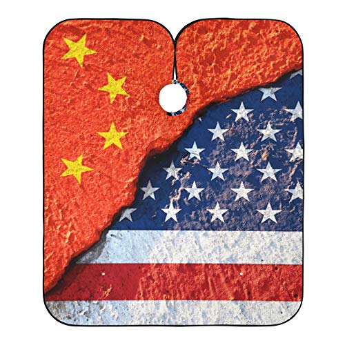 דגל ארהב וסין ספר קייפ וזקן סינר 2 ב 1- כף חיתוך שיער מקצועי עם 2 כוסות יניקה, מספרה עמידה בפני מים וכתמים
