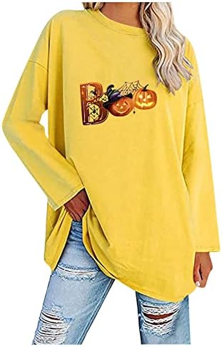 חולצות טים ​​חוף ים נשים שרוול ארוך חג מגניב בכושר ארוך טיז גרפי צוואר קריר צוואר דק טי לנשים צהובות