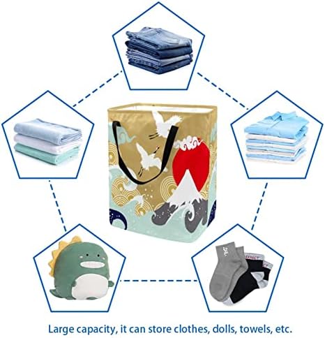 רטרו יפני מנוף גל עננים שמש הדפסת מתקפל סל כביסה, 60 ליטר עמיד למים סלי כביסה סל כביסה בגדי צעצועי אחסון עבור