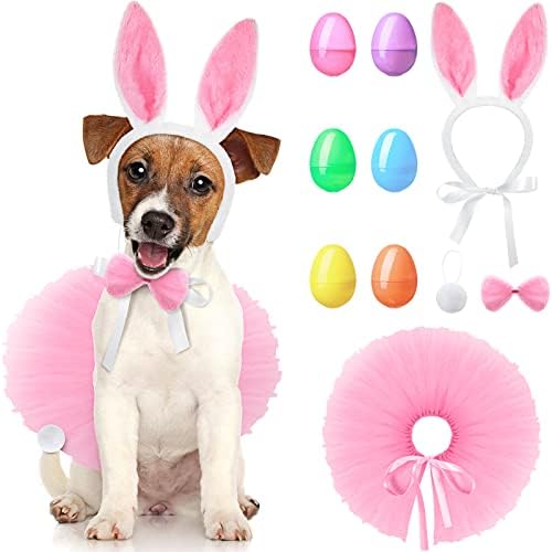10 חתיכות סט תלבושות ארנב כלבים כולל אוזני ארנב כלבים זנב פרפר פרפר כלב טוטו פלסטיק ביצת פסחא בהירה