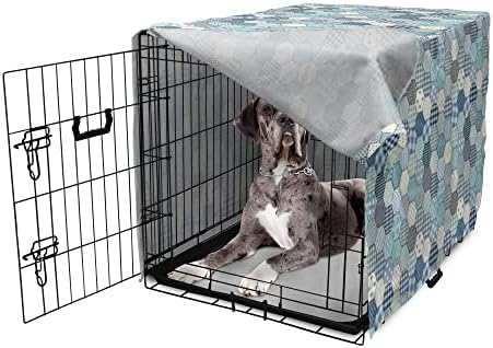 כיסוי ארגז כלבים בקתות, משושה טלאים כחול טלאים תפור נראה דפוס שמיכה תמונת אריחים בסגנון רטרו, קל לשימוש