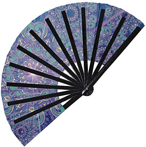 Hypnotiq Mandala Fan Fan Decortative Bamboo Fan מתקפל Totem Art Mandala Clack Fan Uv Glow Rave Fans