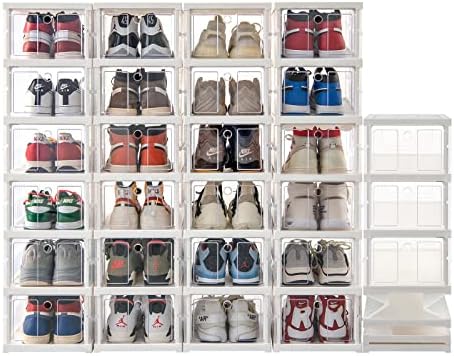 MMBABY 24 אריזה קופסת אחסון נעליים תיבת נעליים נקה מפלסטיק טיפה ניתנת לערימה נעל קדמית מארגן שטח שטח חיסכון