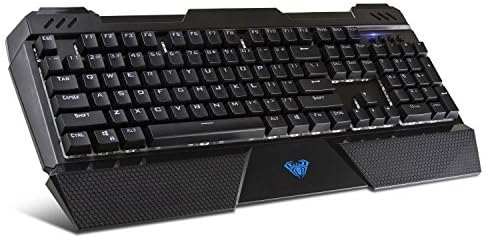 מקלדת משחקי חוטי מכנית של Beastron עם מתגים כחולים, מנוחת שורש כף היד, תואמת למחשב ו- Mac - ספיר
