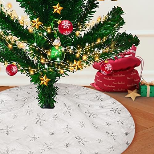 חצאית עץ חג המולד, Moinkerin 36 אינץ 'צווארון עץ חג המולד עם פתיתי שלג חצאית עץ לבן לקישוט עץ