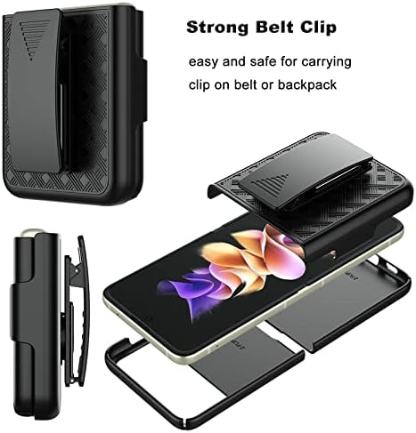 Tiflook Galaxy Z Flip 4 Case עם נרתיק קליפ חגורה, שריון כבד אטום זעזועים מגן מגן מחוספס דפוס ארוג