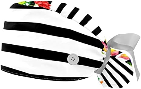 עוגן 2 חתיכות עם פרחי היביסקוס כובע עבודה עם כפתורים ועניבת סרט לשיער ארוך