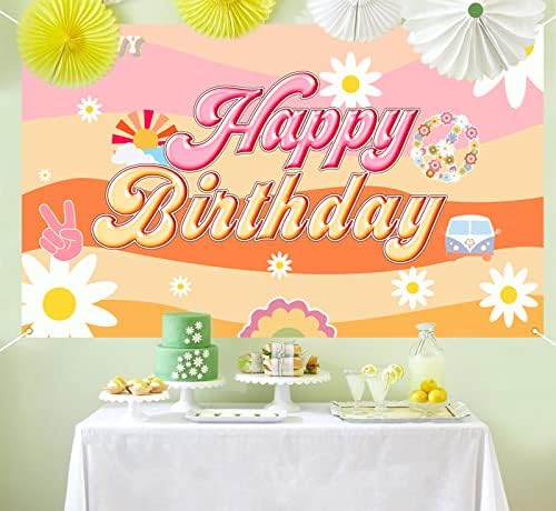 אושינמי גרובי קישוטי מסיבת יום הולדת, באנר רקע יום הולדת שמח היפי, בוהו דייזי פרח מסיבת יום הולדת רקע לילדות נשים