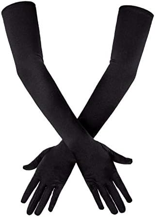 סביטה ארוך שחור מרפק סאטן כפפות 21 אינץ נמתח 1920 אופרה כפפות ערב מסיבת ריקוד כפפות לנשים
