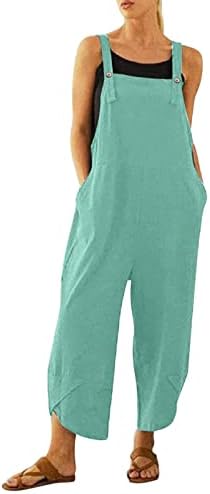Kcahfo נשים קיץ מזדמן מכנסי רגל רחבים 2023 צבע אחיד רומפרים ארוכים סרבל רצועת כפתור עם כיסים