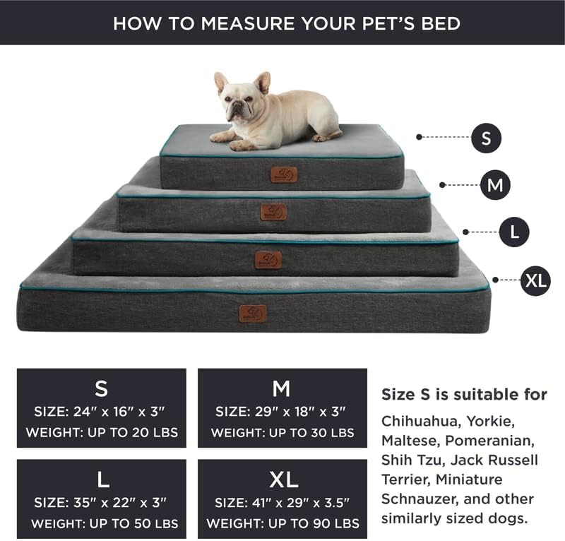 מיטות זיכרון מיטות קצף מיטת כלבים לכלבים קטנים - מיטת כלבים אטומה למים אורתופדית לארגז עם כיסוי רחיץ נשלף ותחתית