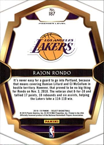 2018-19 נבחר כדורסל 187 ראג'ון רונדו לוס אנג'לס לייקרס ברמה ראשונה ברמה הרשמית של NBA