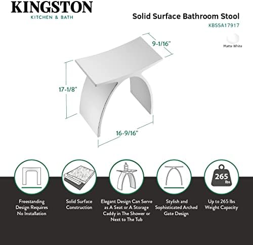 פליז קינגסטון KBSSA17917 DESCANSO משטח מוצק שרפרף אמבטיה מקושת, מטט לבן 16.56 x 9.06 x 17.13