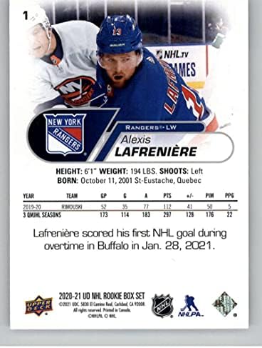 2020-21 סיפון עליון NHL Star Rookies Reokies Set 1 Alexis Lafreniere RC טירון ניו יורק ריינג'רס NHL