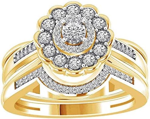 2023 חדש התחת פרח צורת גלי טבעת גבירותיי עגול זירקון משובץ יצירתי התחת טבעות בין אצבע טבעת