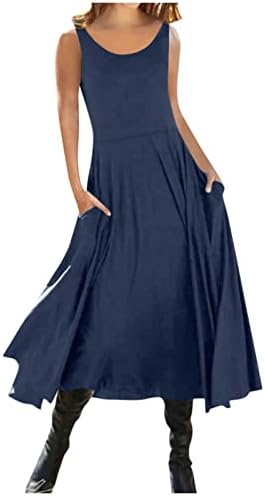 שמלות DopoCQ לנשים 2023 אביב צווארון צווארון קצר/ארוך שרוולים דפוס זורם שמלת אורך ברך עם כיסים