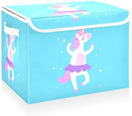 Cataku חמוד חד קרן בלרינה פחי אחסון עם מכסים בד אחסון גדול סל קוביית קוביית מיכל עם קופסאות אחסון דקורטיביות