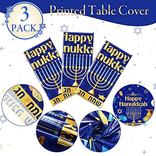3 יח 'חנוכה שולחן חנוכה שולחן חנוכה עטיפת שולחן פסטיבל יהודי פלסטיק חנוכה שולחן כחול וזהב כיסוי שולחן