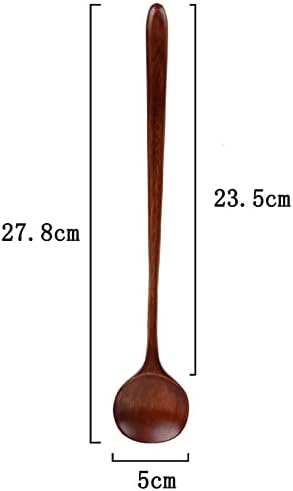 ארוך ידית טעימות כפות סט ארוך כפות עץ קפה כפות, 5 חתיכות קוריאני סגנון 10.9 סנטימטרים עץ ארוך ידית עגול כפות עבור