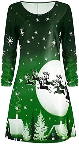 נשים סתיו שמלות אופנה 2022 חג המולד ארוך שרוול חולצה שמלה מזדמן עגול צוואר רופף טוניקת נדנדה שמלה