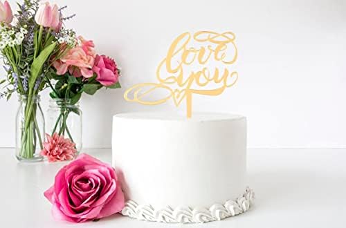 אוהב אותך עוגת טופר לחתונה כלה מקלחת אירוסין המפלגה דקור אקריליק מראה זהב