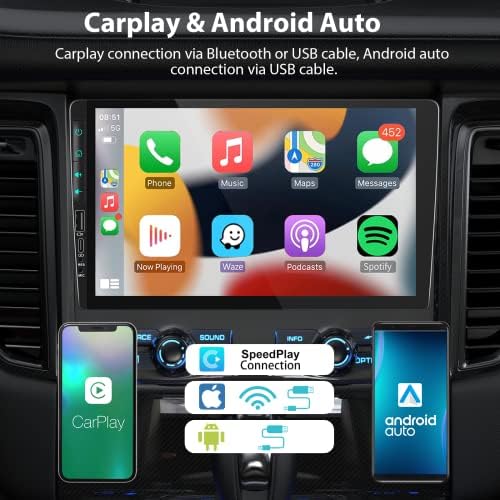 סטריאו לרכב DIN כפול אנדרואיד עם קישור Apple CarPlay/Android Auto/מראה, 2+32 גרם רדיו מכוניות Bluetooth עם