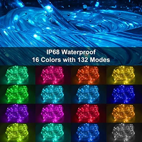 132 מצבים אורות חבל, אורות מיתרי פטיו RGB אטומים חיצוניים אטומים, 40ft 16 צבעים משתנים אורות פיות עם טיימר