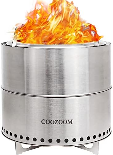 COOZOOM 19 אינץ 'בור אש גדול ללא עישון עם סטנד נייד נירוסטה תנור מדורה מדורה חיצונית שריפת