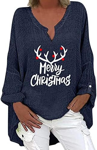 חג המולד ארוך שרוול טוניקת חולצות לנשים חולצות זורם ארוך שרוול מתגנדר חולצות חולצות עסקים רופף