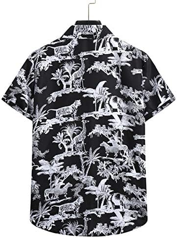 IOPQO כפתור מודפס חולצה למטה חולצה הוואי פרח גולף גולף גולף שרוול קרדיגאן חולצת חוף גברים קצרה